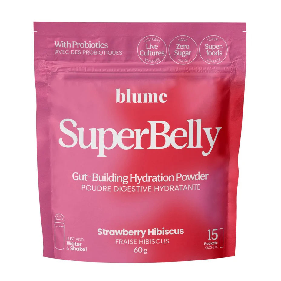 SuperBelly Strawberry Hibiscus Gut-Building Hydration Powder w/Probiotics 15 Packets 60g