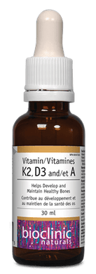 Vitamin K2, D3 and A liquid 30mL - BioClinic Naturals