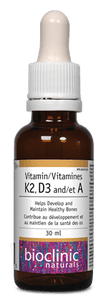 Vitamin K2, D3 and A liquid 30mL - BioClinic Naturals
