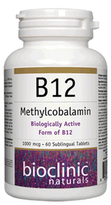 B12 Methylcobalamin 1000 mcg (60 Sublingual Tablets) - BioClinic Naturals